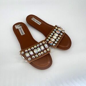 Steve Madden Brown Jeweled Slide Sandals